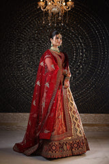 Beige Raw Silk With Redberry Pink Lehenga image 1