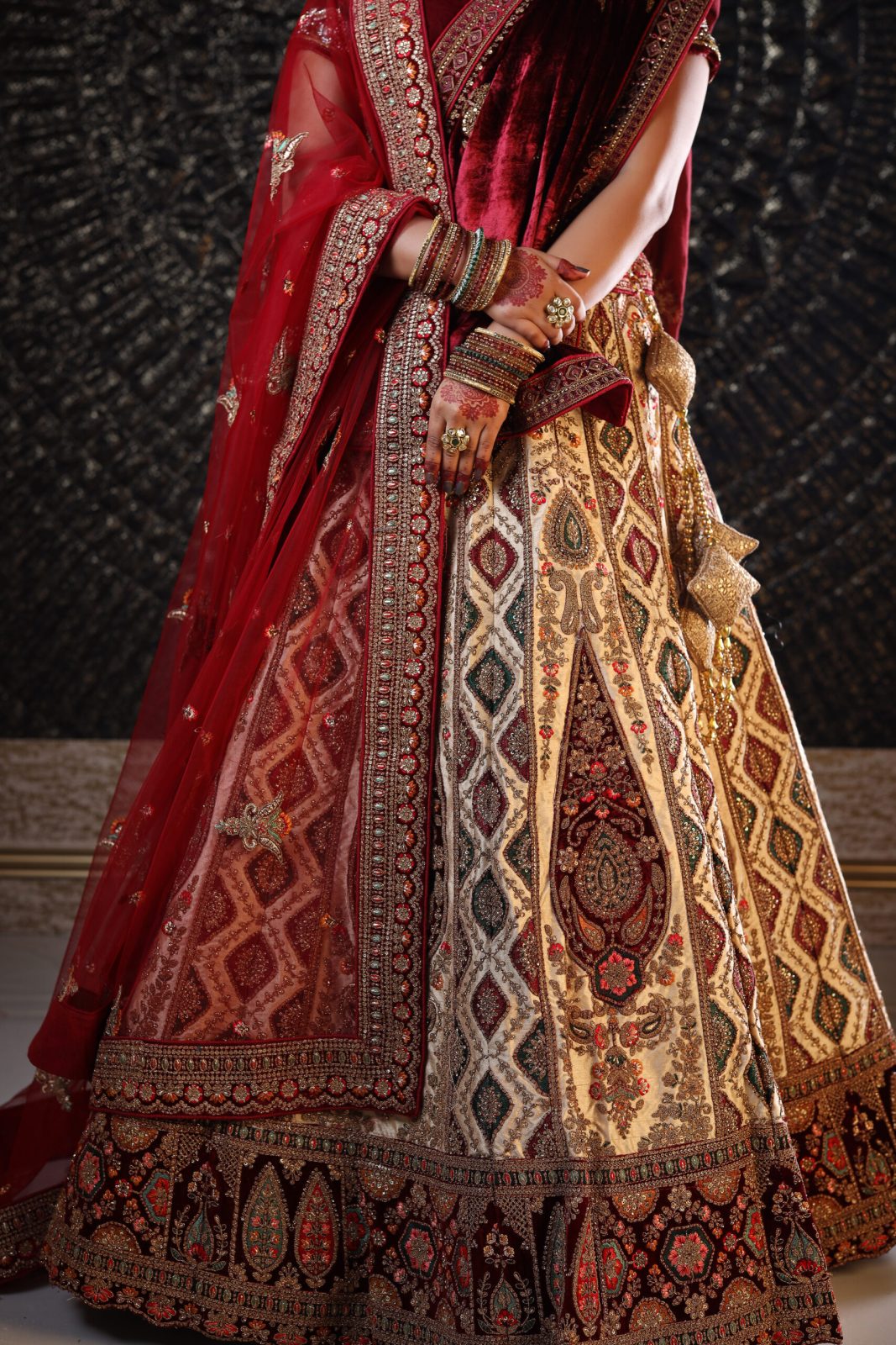 Beige Raw Silk With Redberry Pink Lehenga image 3