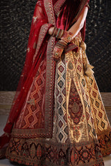 Beige Raw Silk With Redberry Pink Lehenga image 3