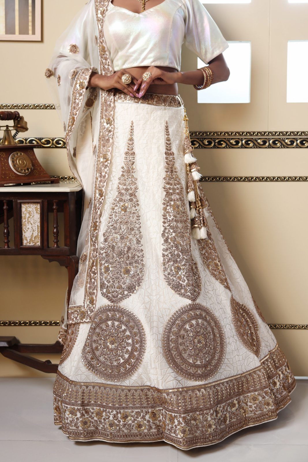 Ivory Sequin Golden Petals Lehenga image 4
