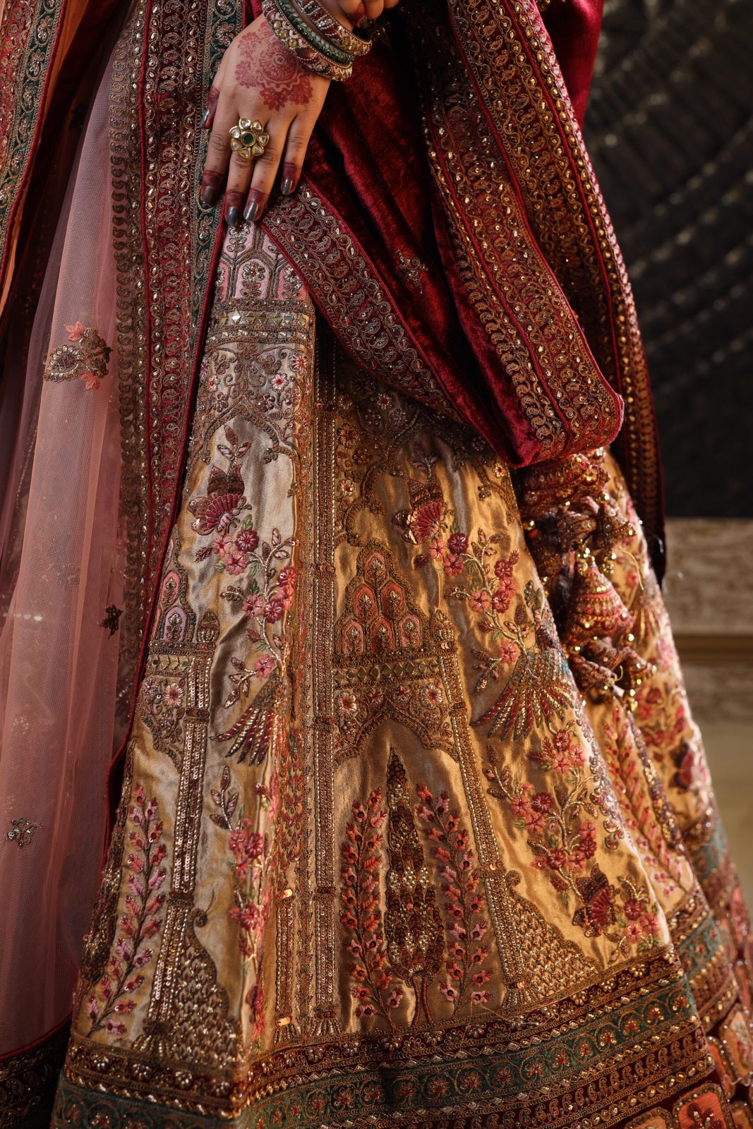 Antique Copper Color with Emroidered Motifs Lehenga image 1