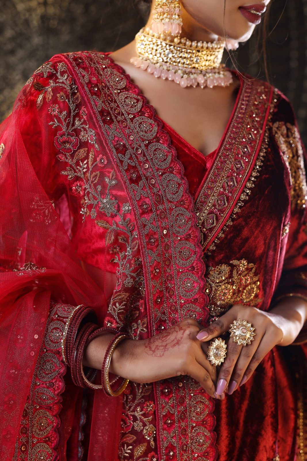 Rich Maroon Lehenga with Beaten Copper Shade image 2