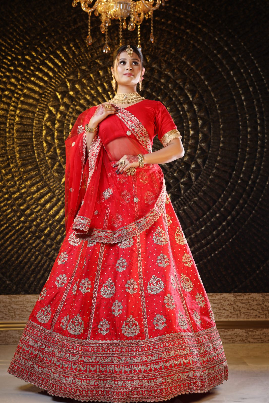 Crimson Red Raw Silk Lehenga image 1
