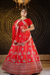 Crimson Red Raw Silk Lehenga image 1