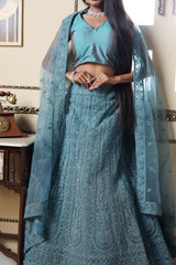 Celadon Blue Embroidered Lehenga image 2
