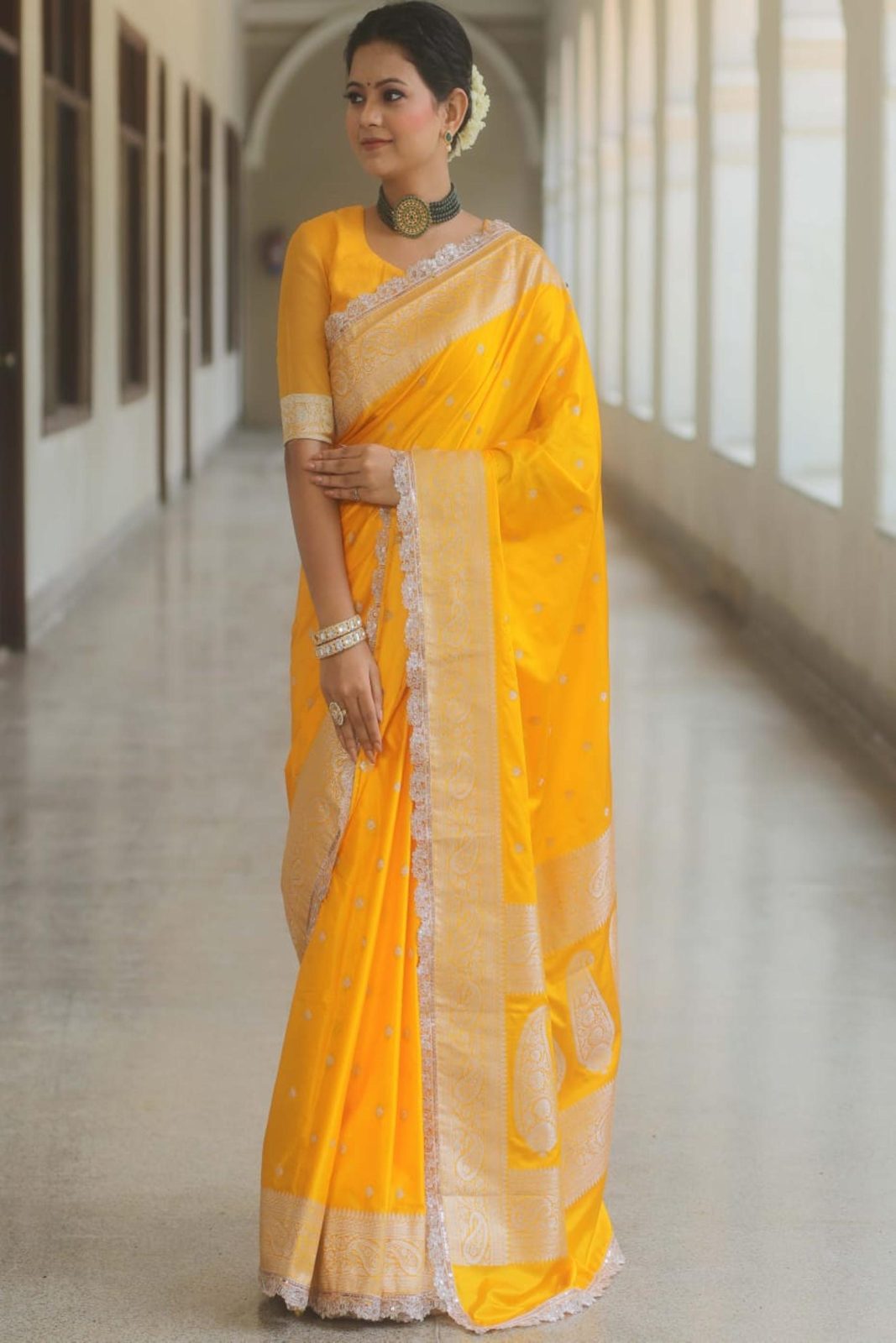 Banarasi Soft Pure Mashru Silk Saree - Yellow image