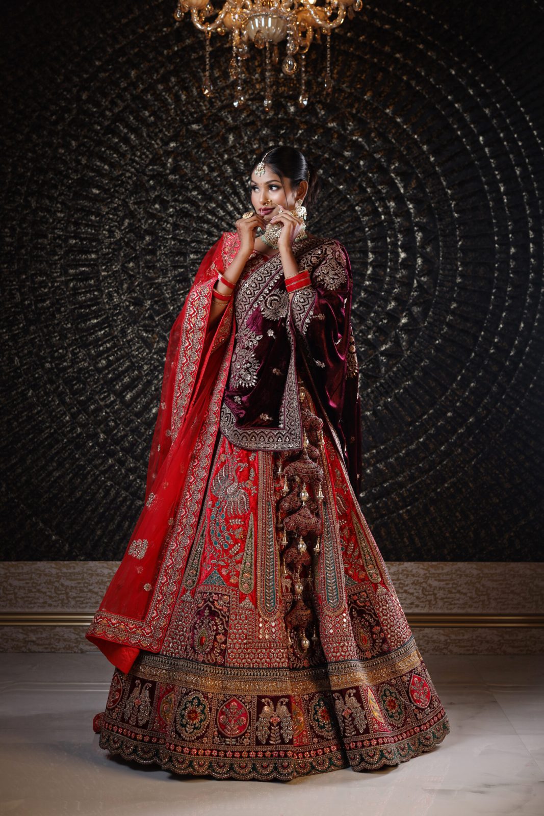 Scarlet Red Embroidered Motif Lehenga image 1