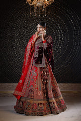 Scarlet Red Embroidered Motif Lehenga image 1