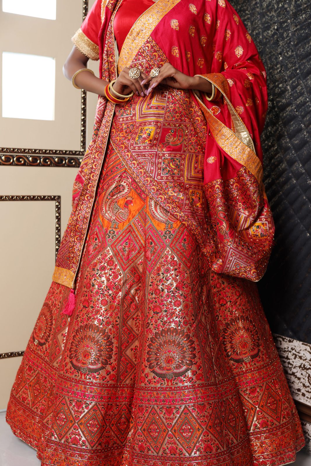 Amber Red Banarasi Lehenga image 4