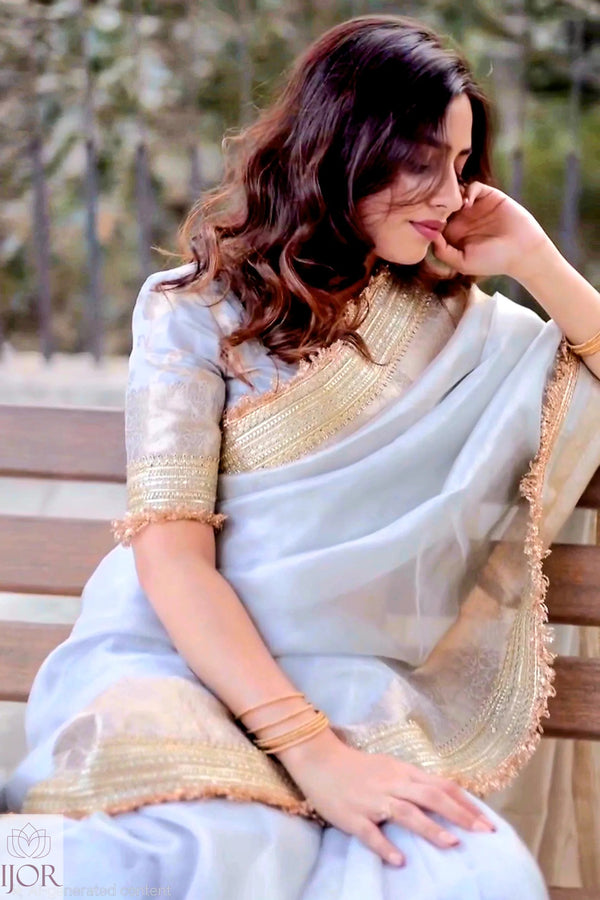 Banarasi Silver Grey Tissue Silk Saree