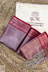 Lavender color Pure Tissue Cotton Saree with intricate patterns on a beige surface, featuring the IJOR brand.