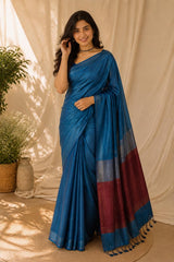 Azure Pure Khadi Cotton Saree with Zari Anchal | Premium CK Khadi – IJOR