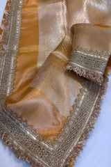 Banarasi Soft Glass Tissue Maharani Sandal Orange Saree