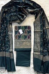 Verdant Green Semi Kattan Silk in Rangkaat Pattern Unstitiched Suit