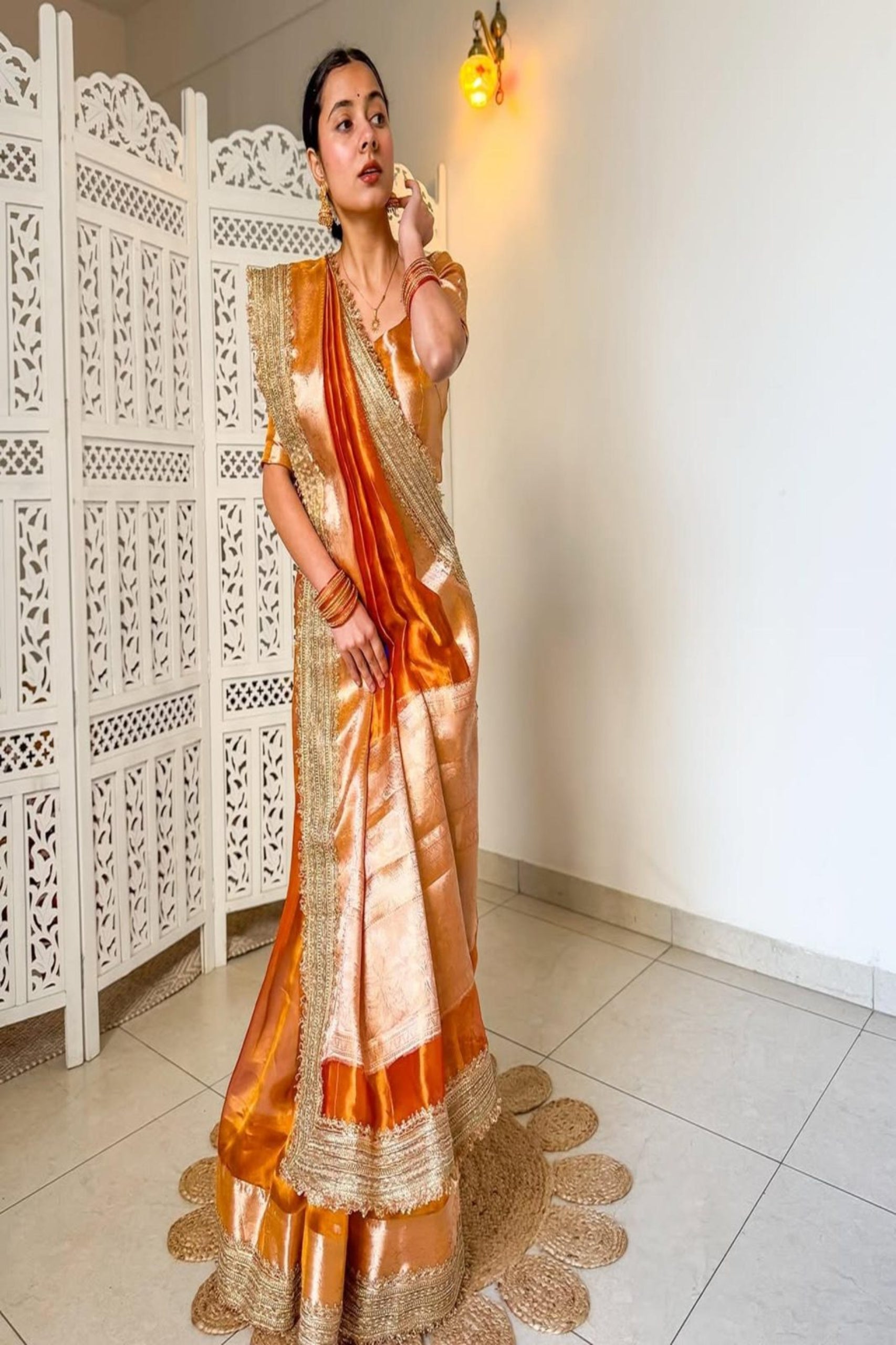 Banarasi Glass Tissue Silk Saree Rustic Gold