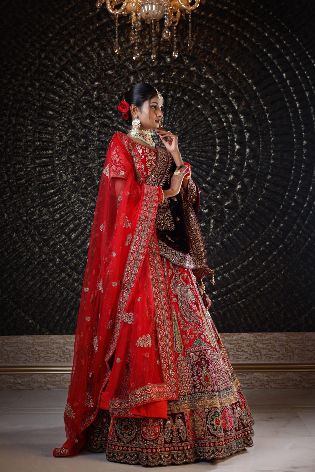 Scarlet Red Embroidered Motif Lehenga image 4