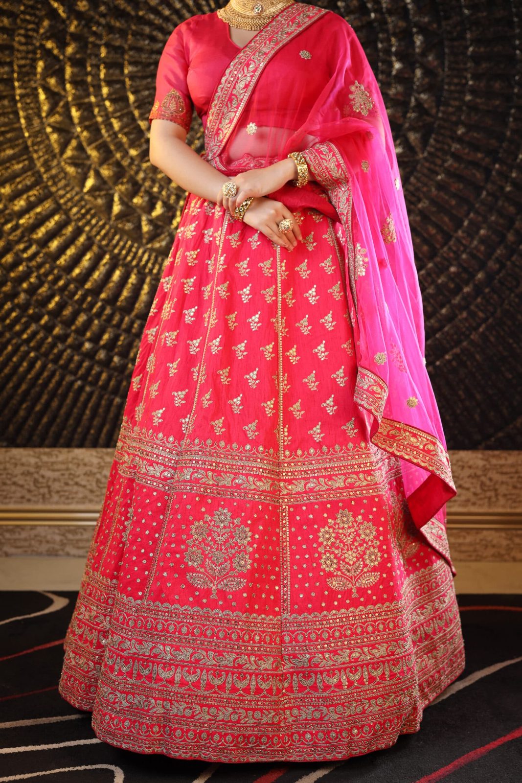 Candy Red Raw Silk Lehenga image 2