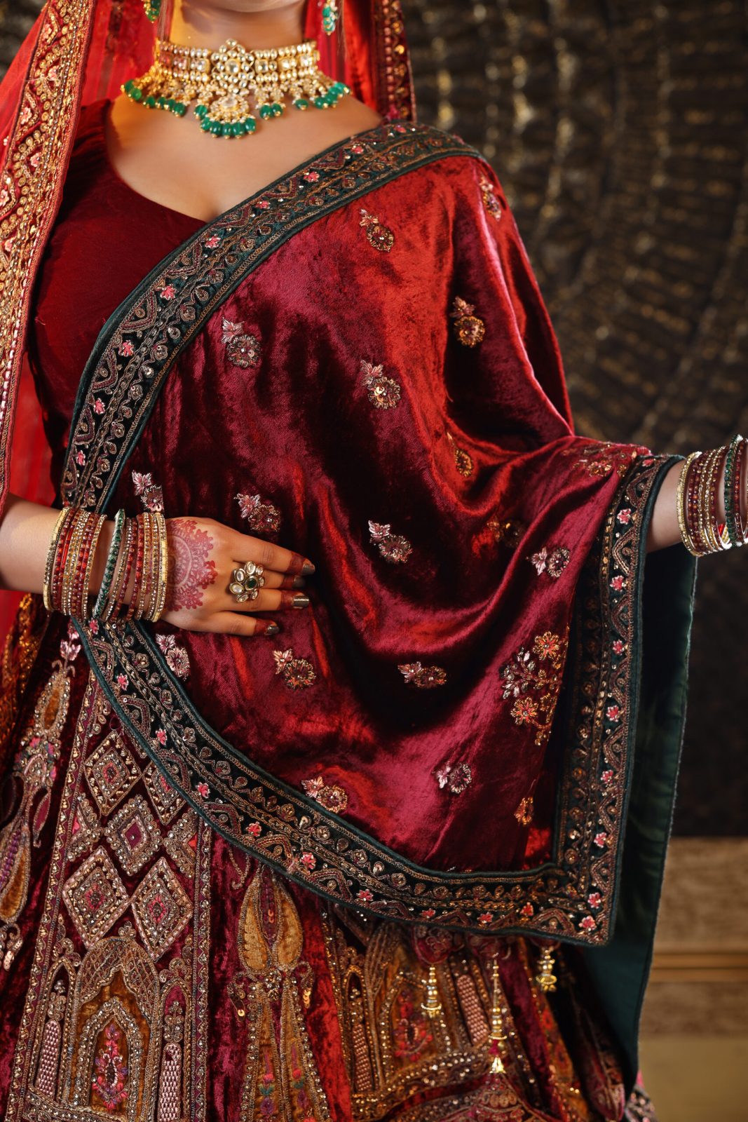 Mahogany Red &amp; Mustard Maroon Lehenga image 2
