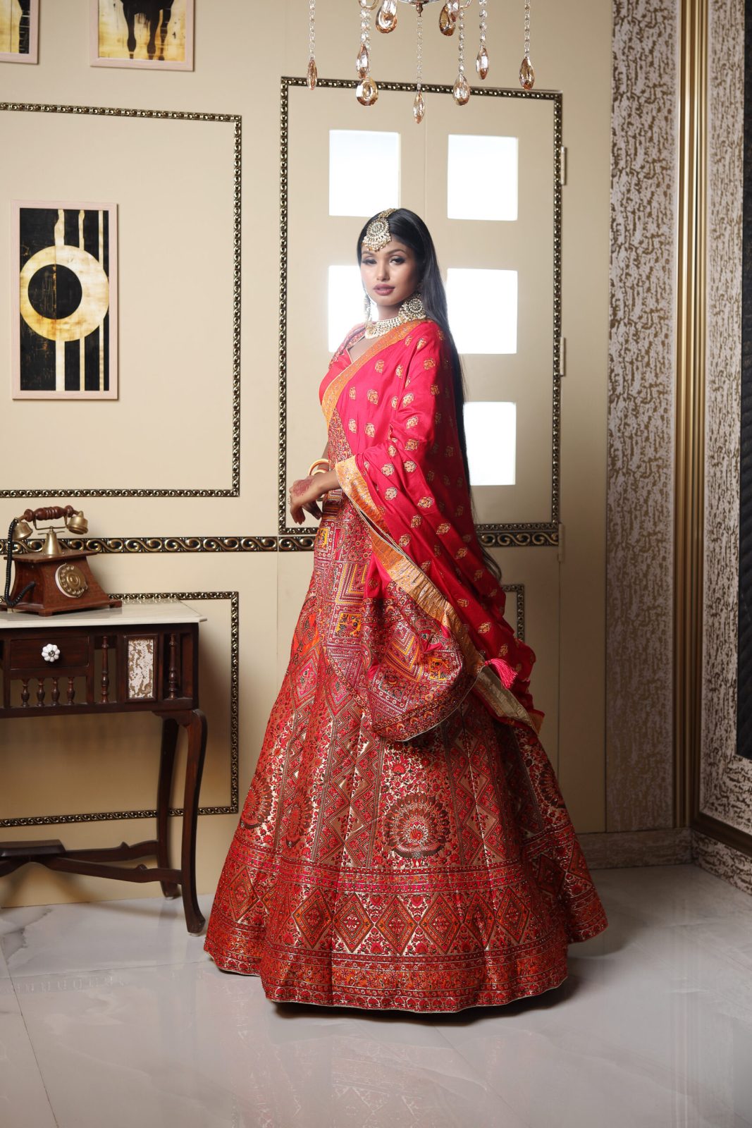 Amber Red Banarasi Lehenga image 3
