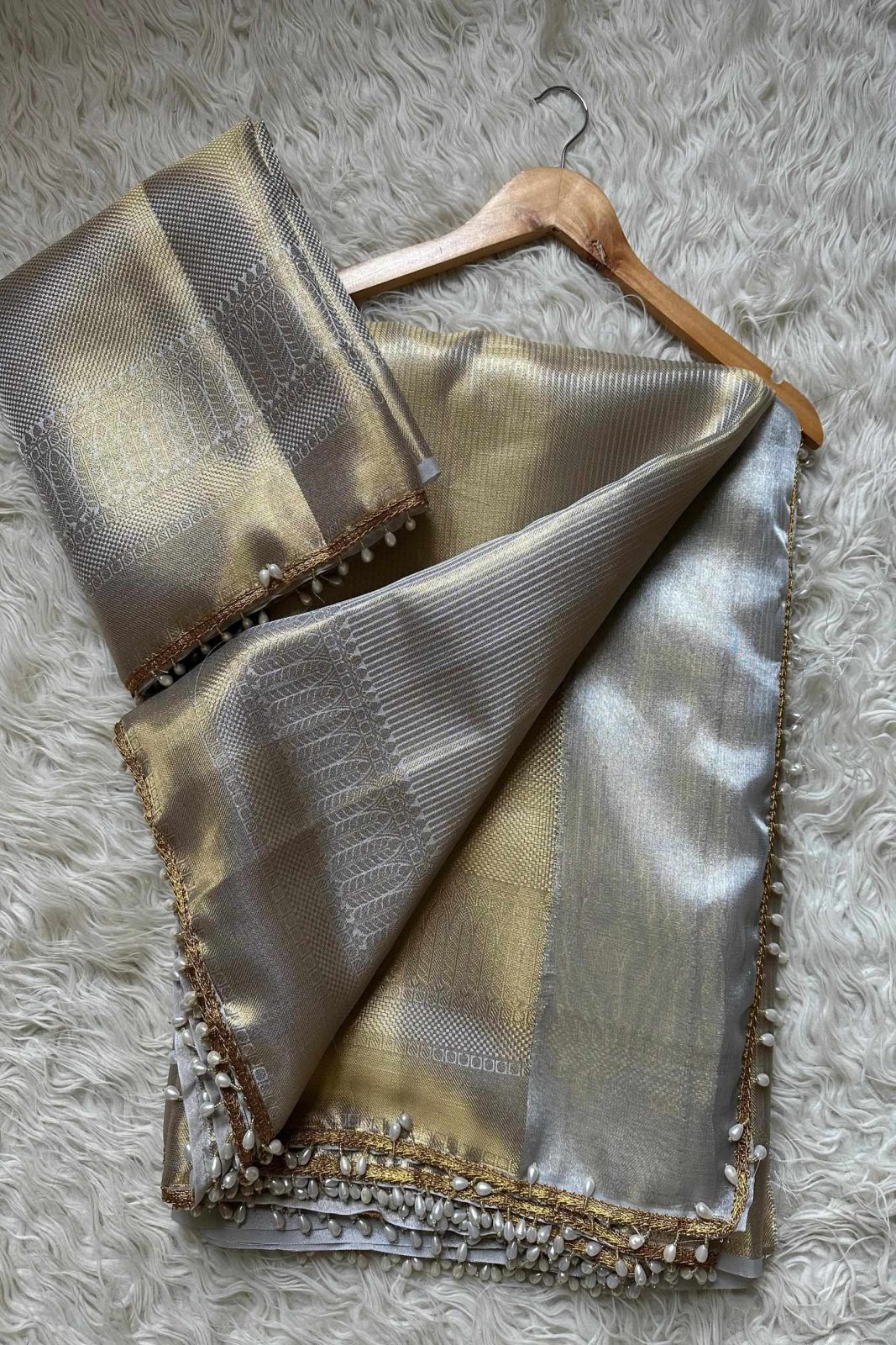 Banarasi Golden Grey Tissue Saree image 1