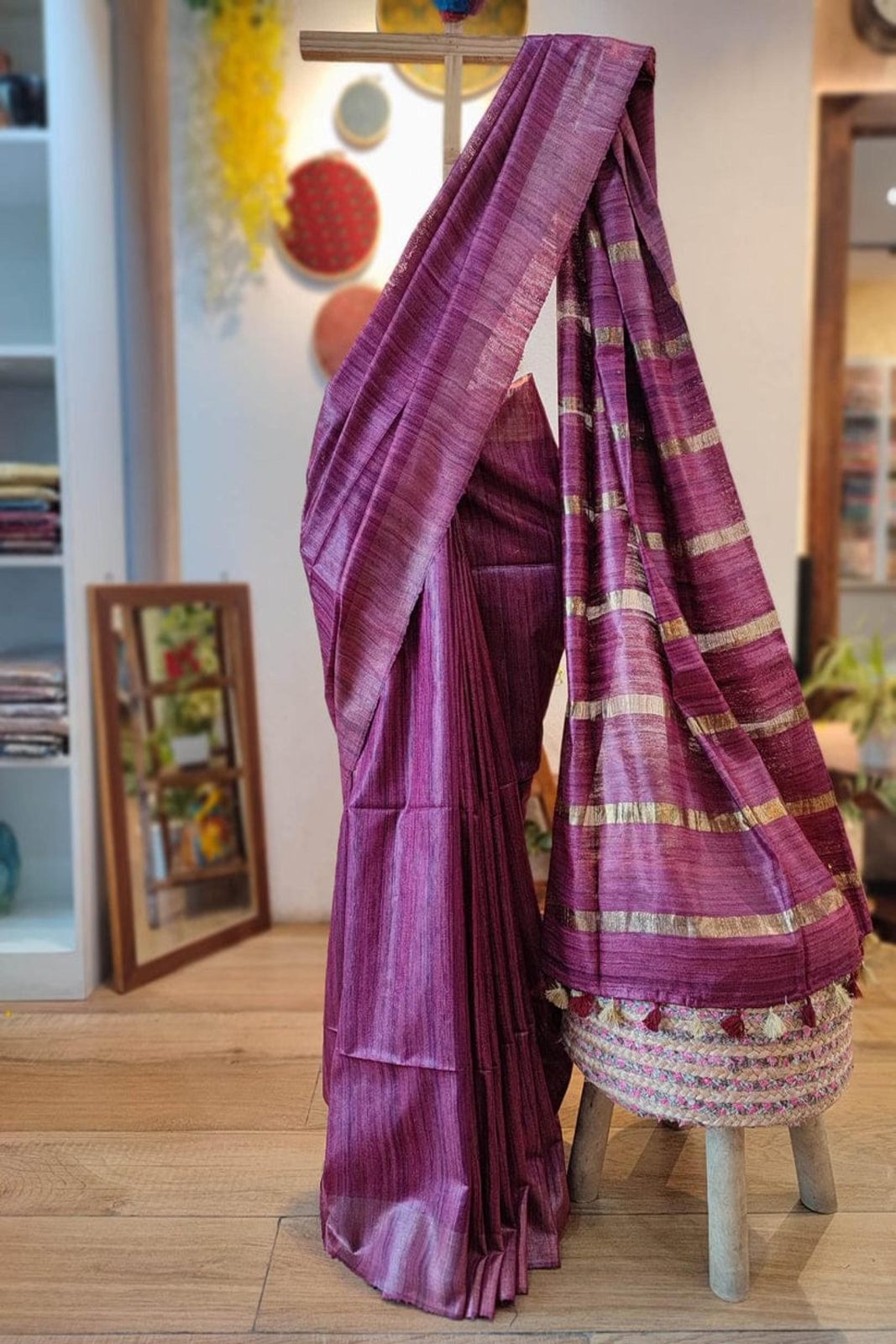 Pure Tussar Gichha Silk - Rani Purple image