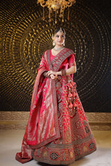 Pink Maroon Raw Silk Lehenga image 0