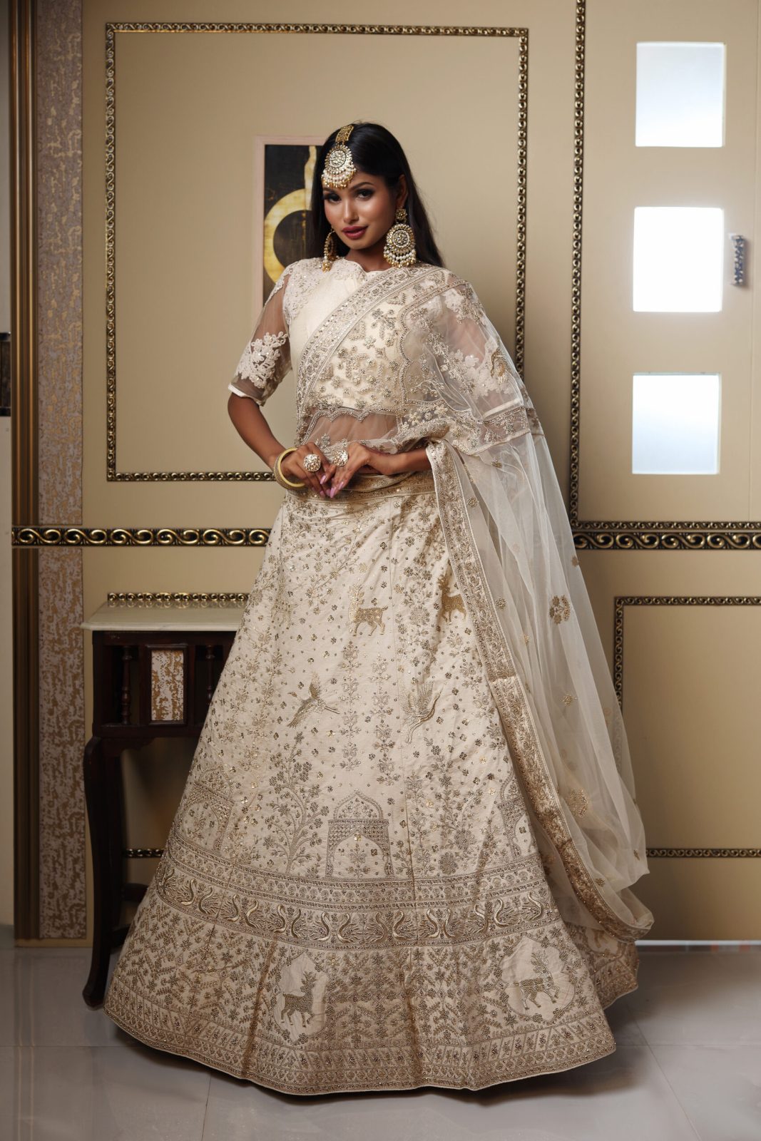 Almond Biege With Golden Embriodered Motifs Lehnga image 3