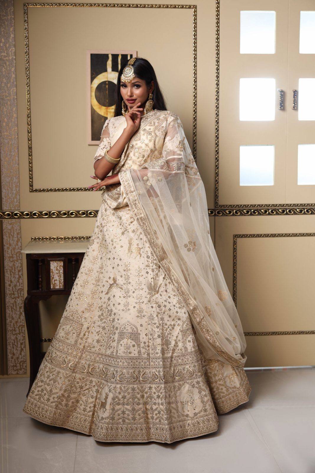 Almond Biege With Golden Embriodered Motifs Lehnga image 1
