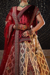 Beige Raw Silk With Redberry Pink Lehenga image 2