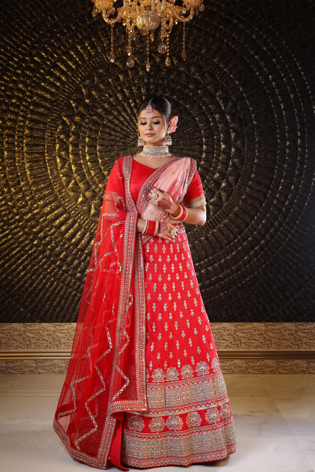 Carmine Red Silk Lehenga image 4