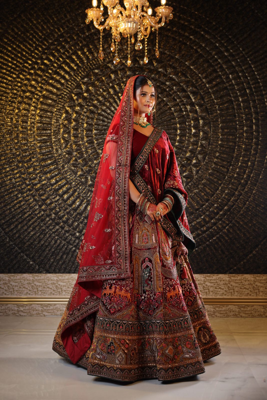 Mahogany Red &amp; Mustard Maroon Lehenga image 4