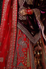 Scarlet Red Embroidered Motif Lehenga image 3