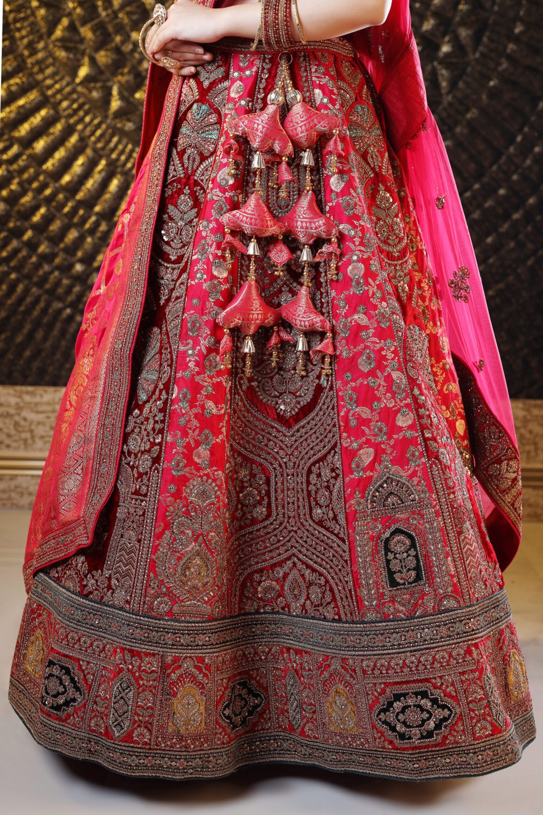 Pink Maroon Raw Silk Lehenga image 3