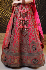 Pink Maroon Raw Silk Lehenga image 3