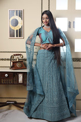 Celadon Blue Embroidered Lehenga image 1