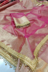 Banarasi Soft Glass Tissue Silk Saree Onion Pink image 0