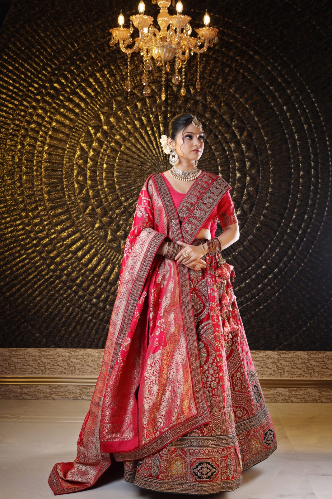 Pink Maroon Raw Silk Lehenga image 2