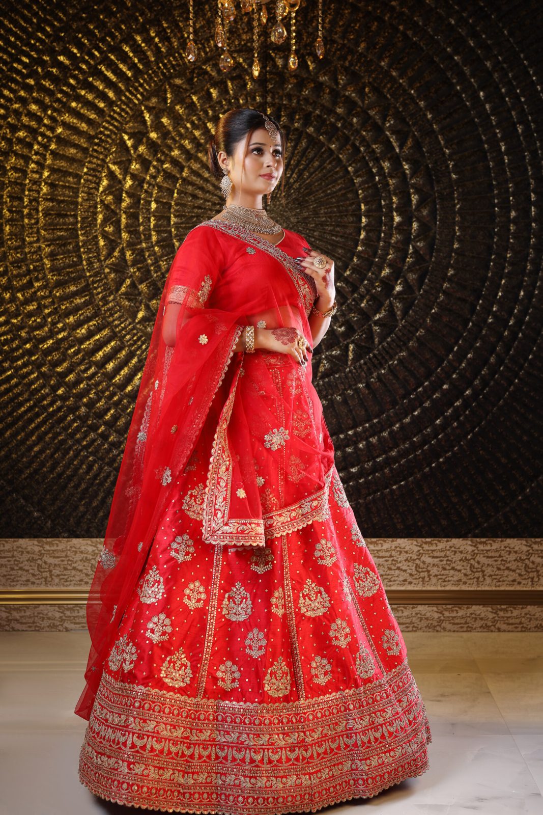 Crimson Red Raw Silk Lehenga image 4