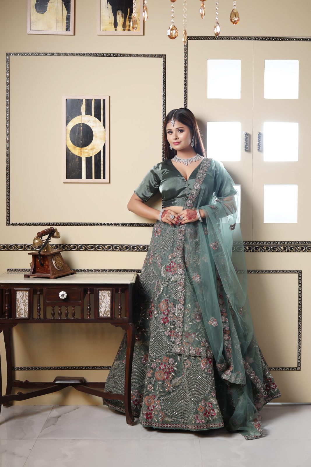 Basil Green Sequin Lehenga image 0