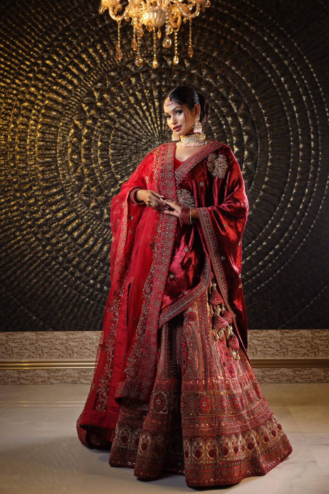 Rich Maroon Lehenga with Beaten Copper Shade image 1
