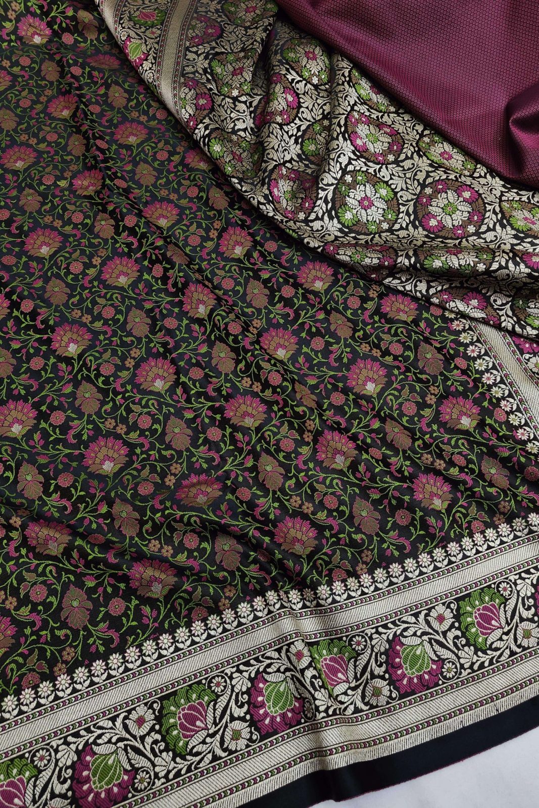 Mashru Silk Tanchui Banarasi Saree - Black image