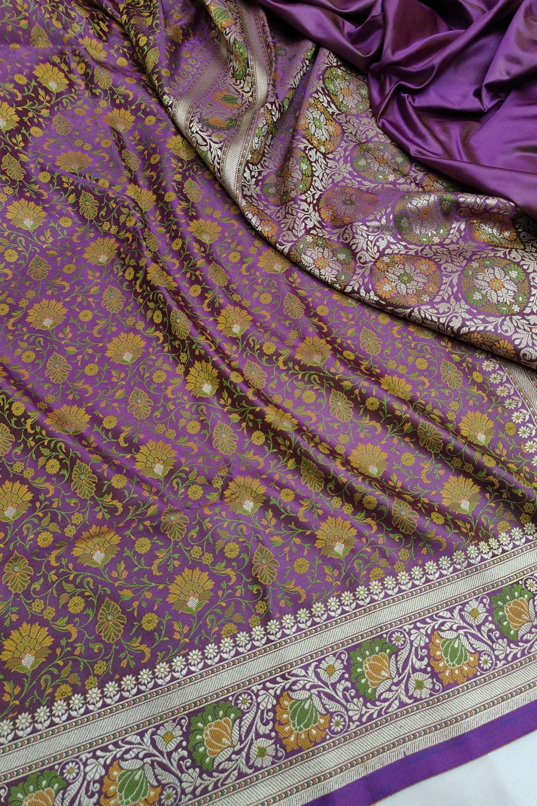 Mashru Silk Tanchui Banarasi Saree - Purple image