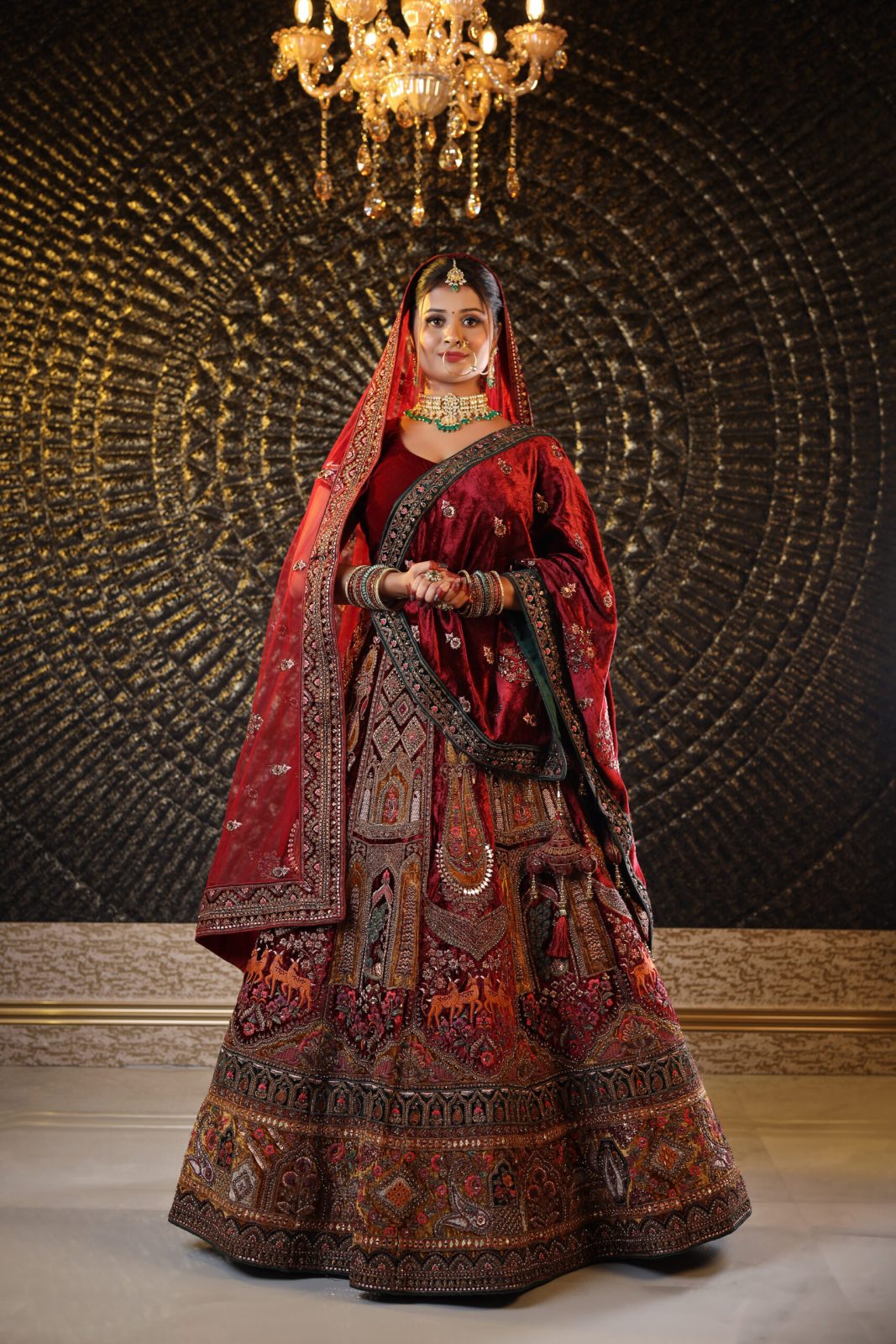 Mahogany Red &amp; Mustard Maroon Lehenga image 0