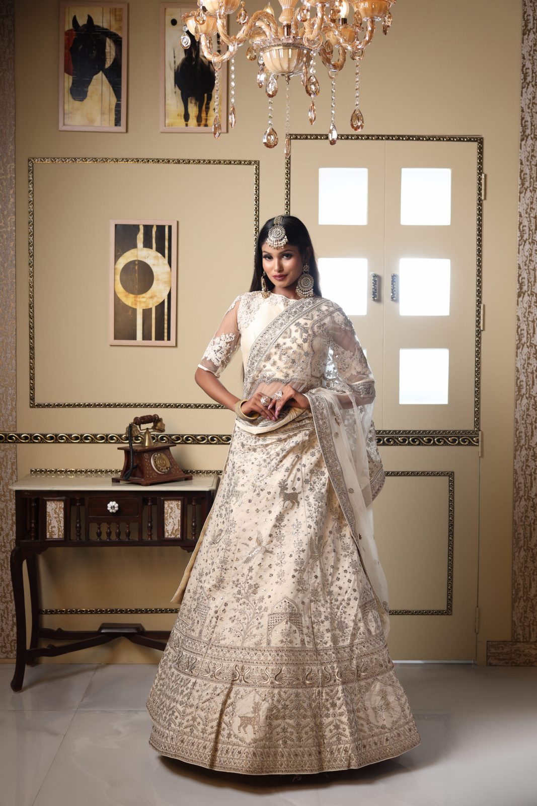 Almond Biege With Golden Embriodered Motifs Lehnga image 0